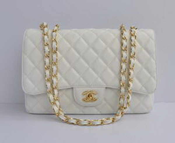 7A Replica Chanel Jumbo A28600 White Caviar with Golden Hardware Flap Bags